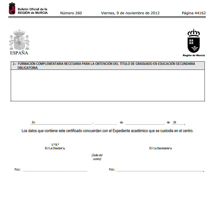 Modelo de certificado de estudios básico